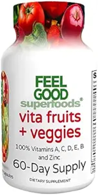 Vita Fruits and Veggies Dietary Supplement Capsules Made from 25 Superfood Ingredients, Fruit and Vegetable Multivitamin, 60 Count
