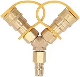 1/2 Inch Natural Gas Y Splitter, Durable Brass 2 Way Quick Connect Adapter for Natural Gas, for Weber Natural Gas Grills, Patio Heater, Pizza Oven (Black.)