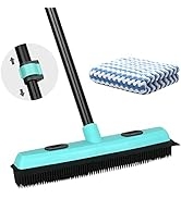 Rubber Broom Carpet Rake for Pet Hair Removal, Fur Remover Broom with 59" Telescoping Long Handle...
