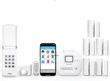 SK-330 Wireless Home Alarm Kit (9-Piece) No Monthly Fees with Hub, Door Window Sensors, Motion Sensor, Keypad and Keyfob, Compatible with Alexa, Google Assistant and IFTTT