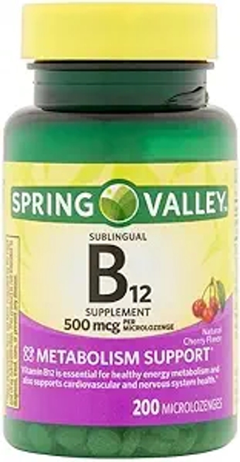 Spring Valley Sublingual Vitamin B12 Microlozenges, 500 mcg, 200 Count (2)