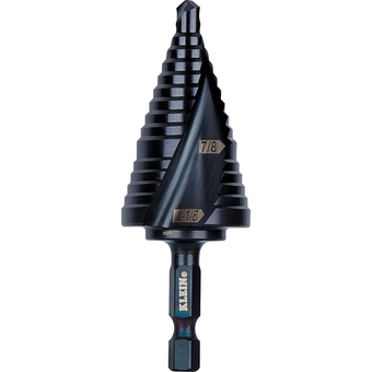 QRST11 Step Drill Bit, Quick Release Spiral Double-Fluted, 7/8 to 1-1/8-Inch, Hex Shank, Cut Steel, Wood, Plastic, Aluminum