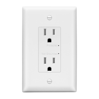 Surge Protector Receptacle with Grounding Indicator, Child Safe Tamper-Resistant Wall Outlet, Residential Grade, Self-Grounding, 15A 125V, UL Listed, LR15-TRSS-WWP, White