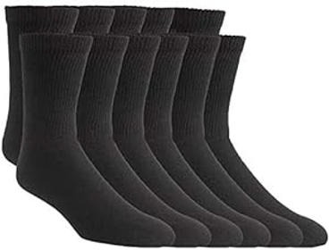 Diabetic Crew Socks – Breathable Cotton Socks – Loose Fitting Comfortable Sock – Non Binding Top Design – Improve Foot Circulation – Painful Swollen Feet Relief (Black (12 Pair), 9 to 11)