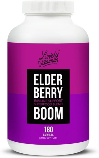 . Elderberry Boom - Immune Function - Citrus Extract - Zinc - Vitamin A, C, and D3 - Antioxidant - Sick - Sickness - Cold - Dairy Soy Gluten Free - 180 Vegetarian Capsules
