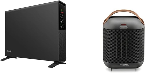 De'Longhi Convection Panel Heater, Asphalt Gray & FX30C15.G Capsule Ceramic Heater, 8"w x 4"d x 11"h, Dark Gray