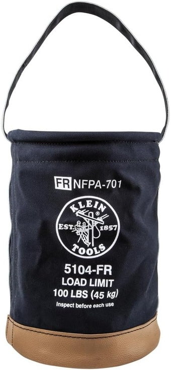 5104FR Canvas Bucket, Flame-Resistant Tool Bucket Made of No. 4 Canvas, with Double-Reinforced Bottom, 100-Pound Load Rated