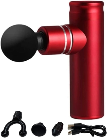 Red Muscle Massage Percussive Gun Deep Tissue with 3 Adjustable Speeds and 4 Heads, Portable Body Pain Relief, Workout Relaxation, Muscle Massager for Office Gym Home