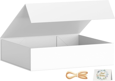 Gift Boxes with Lids, 11.5x7.8x3 In White Gift Box for Presents Magnetic Closure for T-Shirts, Gloves, Scarves, Books, Baby Clothes, Robes Clothing Gift Wrap, Contains Card, Ribbon