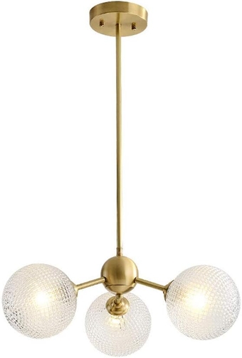 Vintage Brass ③-Lights Sputnik Chandelier Modern Round Seeded Glass During Light Irregular Ceiling Light for Living Room Bedroom Dining Room-Copper 3 Heads