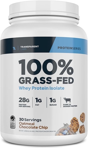 Grass-Fed Whey Protein Isolate - Naturally Flavored, Gluten Free Whey Protein Powder with 28g of Protein per Serving & 9 Amino Acids - 30 Servings, Oatmeal Chocolate Chip Cookie