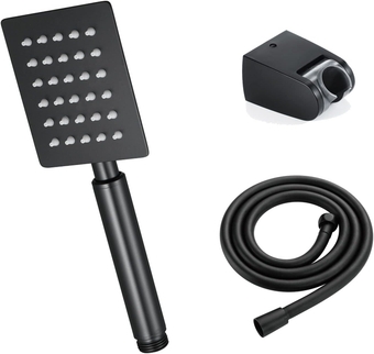 Handheld Shower Head with Silicone Outlet, High Pressure Shower Head, Square Stainless Steel Hand Shower with 1.5m Hose, Bracket, Shower Kit Black