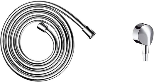 Techniflex Handheld Shower Replacement Shower Hose 63-inch Easy Install Modern Shower Hose + FixFit Handheld Shower Wall Outlet 1/2-inch Thread Connection Round Modern Flush Mount