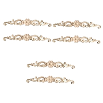 6 Pcs Decor Transfers for Carved Flower Frame Long Wooden Decals Trim Furniture Corner Frame Wood Decor Door Onlay Applique Wood Carved Art Carved Onlay Bamboo Dongyang Solid Wood