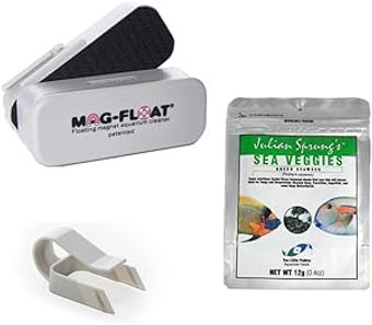 -125 Medium Glass Aquarium Cleaner, Feeding Clip & Sea Veggies Bundle (3 Items)