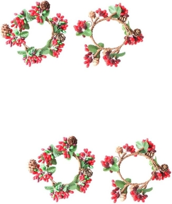 4 Pcs Christmas Candle Wreaths Rings Primitive Candle Ring Outdoor Spring Decor Faux Candles Advent Candle Wreath Spring Fling Decorations Bamboo Ornament Side Pine Cones