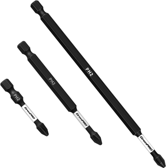 Screwdriving Power Bits PH2-2IN+3.5IN+6IN 3pcs Magnetic Phillips #2 Insert Bits S2 Steel Anti-Slip Long Screwdriver Bit Set 1/4 Inch Hex Shank Impact Tough Screws Drive Bits