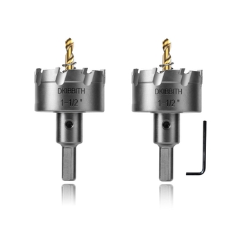 TCT Hole Saw Set, 2-Pack of 1-1/2" (38mm) Heavy Duty Tungsten Carbide Tipped Hole Cutters for Stainless Steel Mild Steel Copper Iron Brass Plastic and More, with Titanium-Plated Pilot Drill Bits