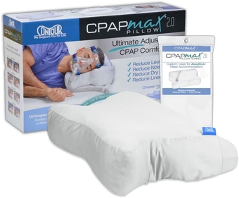 CPAPMax Pillow 2-in-1 Adjustable Memory Foam Pillow for Better Sleep with Pap Machine by Reducing Leaks, Dry Eyes, Red Lines for Side, Back or Stomach Sleeper - Includes White Pillowcase Cover