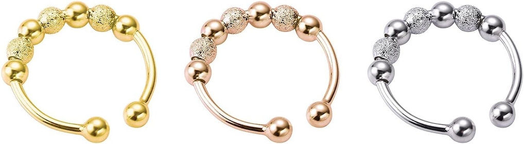 2023 New Spiral Ring -Anxiety Bead Turn-Turn and -Stress Turn 3PCS Single-Turn Rings Womens Wedding Band (Silver,Pink,Gold, One Size)