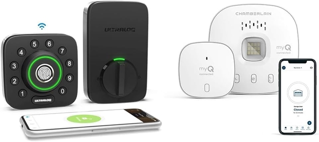 U-Bolt Pro WiFi Smart Lock & myQ Chamberlain Smart Garage Control - Wireless Garage Hub and Sensor with WiFi & Bluetooth - Smartphone Controlled, myQ-G0401-ES, White
