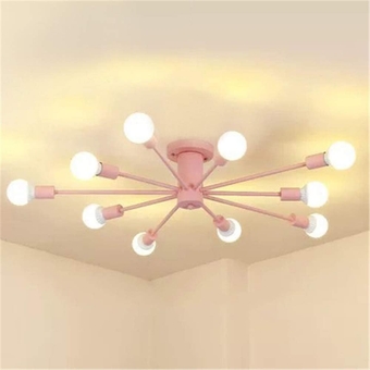 Contemporary Colorful Nordic Semi-Flush Mount Sputnik Ceiling Light 10 Lights Chandelier Light Metal Suspension Light for Kitchen Living Room Dining Room,Pink