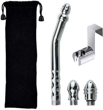 Shower Enema Douche Cleaner Kit,Shower Head Bathroom Hand-held Aluminum Shower Colon Irrigation System Cleaner with Water Tank Hook (Silver)