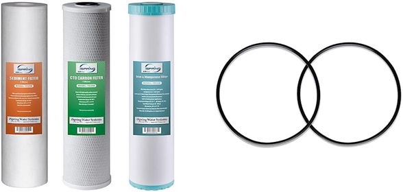 F3WGB32BM 4.5” x 20” 3-Stage Whole House Water Filter Set Replacement Pack with Sediment, CTO & ORBX2 Replacement O-Ring for Whole House Water Filtration Systems Pack of 2, Black, 2 Piece