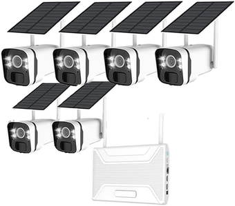 Solar Security Cameras Outdoor Wireless - 100% Wire-Free Battery Powerd Security Camera System - 2K 10CH 6 Cameras Set- 2-Way Audio -Color Night Vision IP66-64GB TF Card - No Monthly Fee