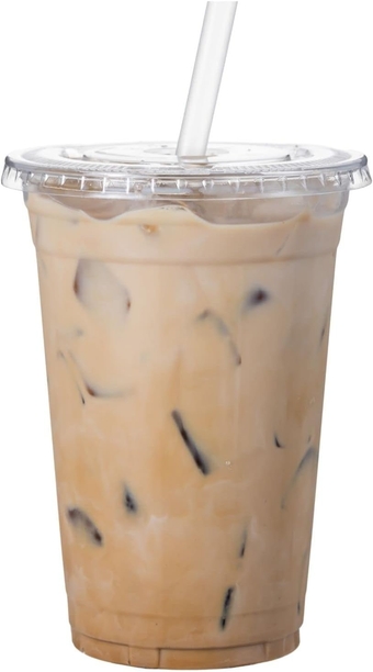 [20 Sets] 20 oz Clear Plastic Cups with Flat Lids, Disposable Coffee Cups, Drinking Cups for Cold Drinks, Milkshakes, Juice, Smoothies, Slurpee