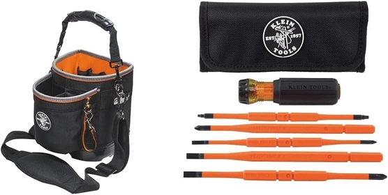 55419SP-14 Tool Bag with Shoulder Strap Has 14 Pockets for Tool Storage & 32288 Insulated Screwdriver, 8-in-1 Screwdriver Set