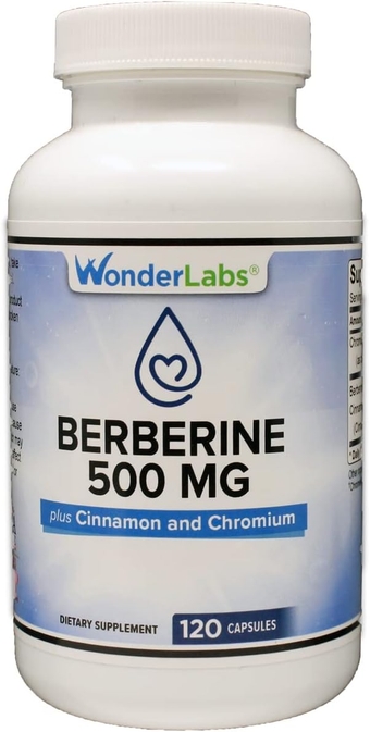 Berberine HCL 500mg + Cinnamon & Chromium Maintenance for Glucose, Metabolism, Heart & Immune System Health Gluten & GMO Free - 120 Capsules