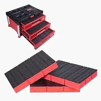 Econo Foam Inserts- Fits Milwaukee Packout ™ 48-22-8443 (3 Piece Foam Kit) Black/Red