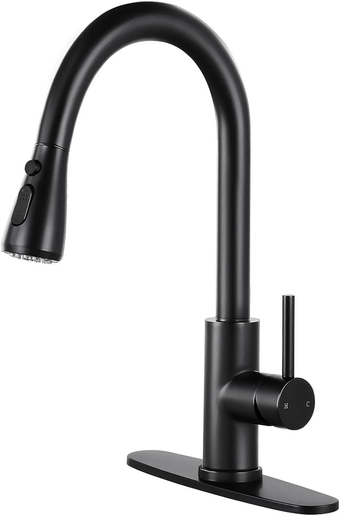 Black Kitchen Faucet,  Kitchen Faucets with Pull Down Sprayer for Kitchen Sink, Stainless Steel Single Handle Kitchen Sink Faucet Matte Black