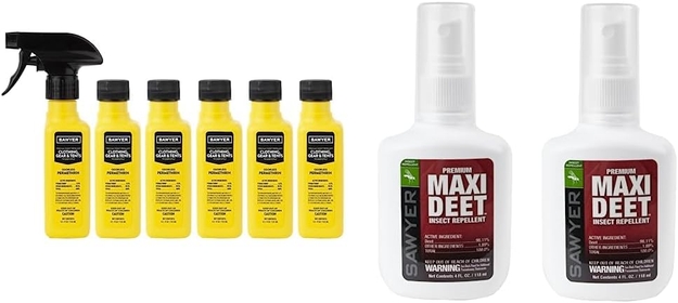 SP645 Permethrin Premium Insect Repellent for Clothing & SP7142 Premium Maxi DEET, 100% DEET Insect Repellent, Pump Spray, 4-Ounce, Twin Pack