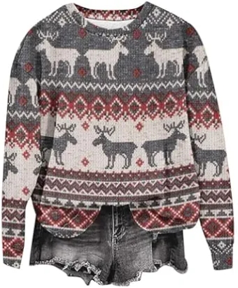 Fall Outfits for Women Women's Christmas Graphic Sweatshirt Long Sleeve Round Neck Pullover Loose Lightweight Tops