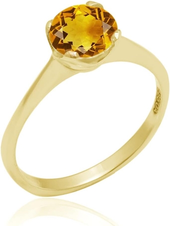 Natural Yellow Round Shape Citrine Gemstone Ring In 14k Solid Gold Ring Stone Size 6.7 MM For Women Stone Weight 1.1 CTW