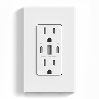 30W 6.0 Amp 3-Port USB Wall Outlet, 15A Receptacle with Dual Type C & A Ports, Charger for iPhone/iPad/Samsung/LG/HTC/Android Devices, UL Listed, w/Wall Plate, 1 Pack, Matte White
