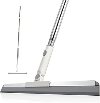 Floor Squeegee with Adjustable Long Handle, Remove Water Cleaning Silicone Broom Scrubber for Shower Tile, Floor Su...