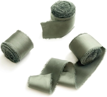 moment 1.5" Chiffon Ribbon Handmade Frayed Edges Ribbon for Wedding Flatlays Invitations Bouquets Gift Wrapping Decorations, Desert Sage, 18 Yards
