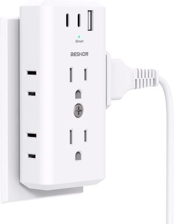 Outlet Extender Multi Plug Outlet, USB Wall Charger, 3-Sided Power Strip with 6 AC Outlet Splitter and 3 USB Ports (2 USB C), NO Surge Protector Cruise Essentials for Ship and Travel, Dorm, Office