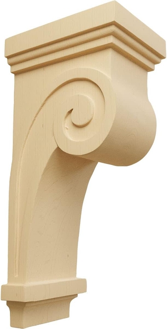 COR04X05X12SCAL Scroll Wood Corbels, 4 1/2"W x 5 5/8"D x 12"H, Alder