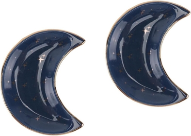 2 Pcs Moon Jewelry Tray Snacks Plate Moon Trinket Tray Moon Trinket Dish Small Dish Snack Nuts Dish Table Centerpieces for Wedding Jewelry Storage Plate Ceramics Mini Pallet Bride
