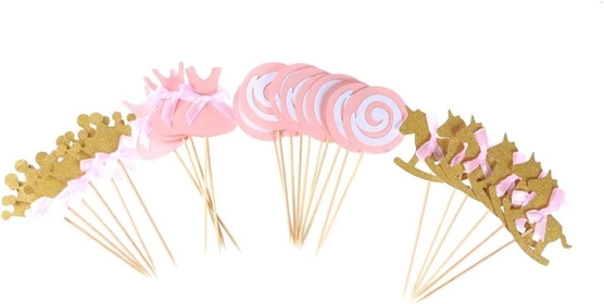 27 Pcs Glitter Cupcake Toppers Princess Birthday Cupcake Pick Cake Decorating Birthday Cake Picks Mini Appetizer Toothpick Cup Cake Paper Cup Dessert Toppers Food Small Baby Wooden