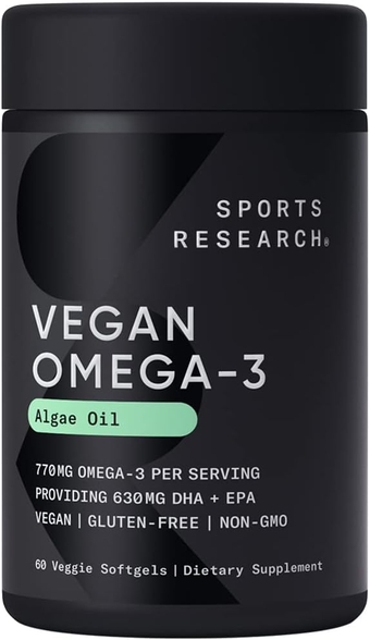Vegan Omega-3 Plant-Based Algae Oil - 630mg DHA & EPA per Serving (60 Softgels)