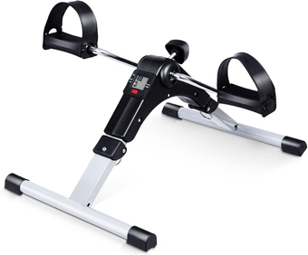 Mini Exercise Bike, Folding Under Desk Bike Pedal Exerciser for Seniors with Adjustable Resistance, Lightweight Indoor Foot Peddler Desk Bike with Electronic LCD Display for Arms and Legs