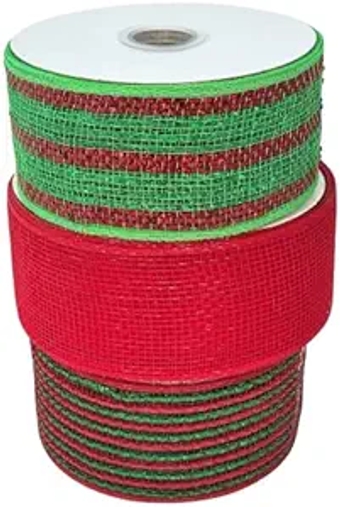 Metallic Stripe Christmas Deco Mesh- 2 1/2" x 20 Yards, Set of 3, Red and Emerald Green Variety Pack, Holiday, Gifts, Wreath, Swag, Garland, Presents, Christmas Tree Topper, Bows