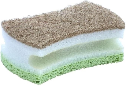 Non-Scratch Scrub Sponge with A Comfortable Grip, Heavy Duty Duel Sided Kitchen Scrubber Sponge Cellulose Scrub Sponge, Scratch Free, with Scouring Pad Set, 1 Sponge, Green