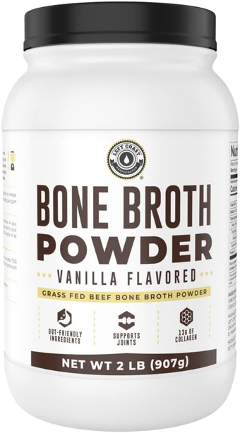 32oz Vanilla Bone Broth Protein Powder From Grass Fed Beef - Non-GMO Ingredients, Gut-Friendly, Low Carb Dairy Free Protein Powder - Natural Collagen Source For Joint Support - Keto Friendly