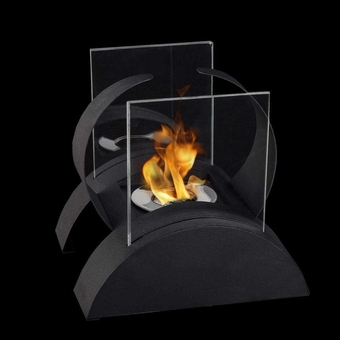 Square Bioethanol Fireplace with Two-Side Glass 7.5“H Tabletop Fireplace Bio Ethanol Fireplace Pits Heater for Indoor Outdoor Balcony Living Room